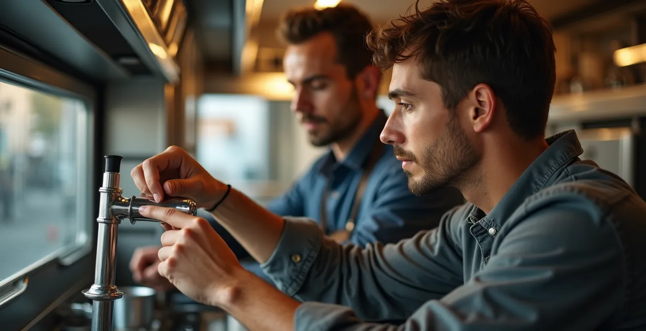 Conseiller formant un entrepreneur à l'utilisation optimale de son food truck