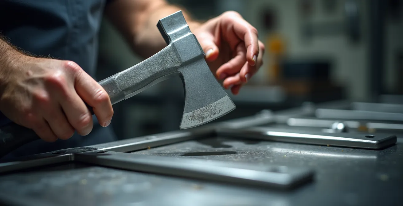 Mains d'artisan ajustant avec précision des équipements en inox dans une remorque